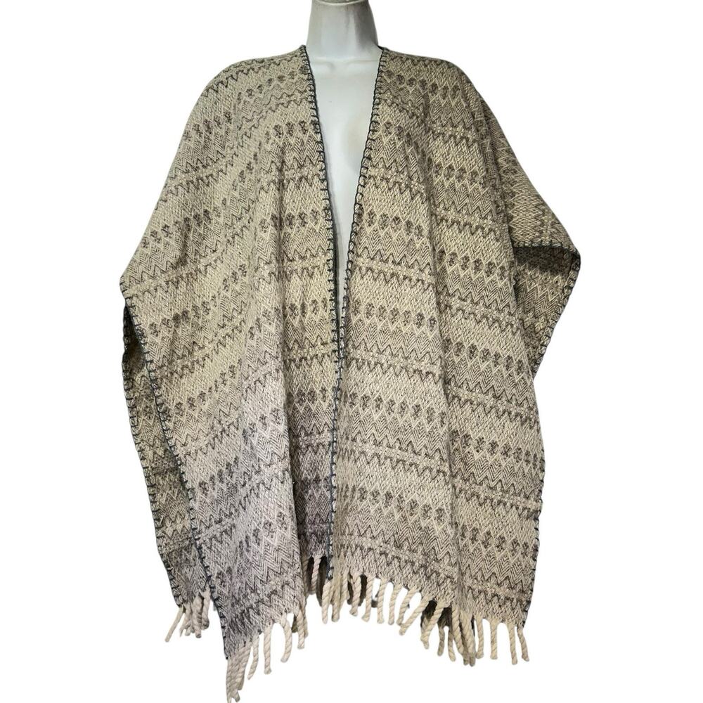Woven Ethnic Fringe Poncho Shawl Boho Blanket Cape One Size
